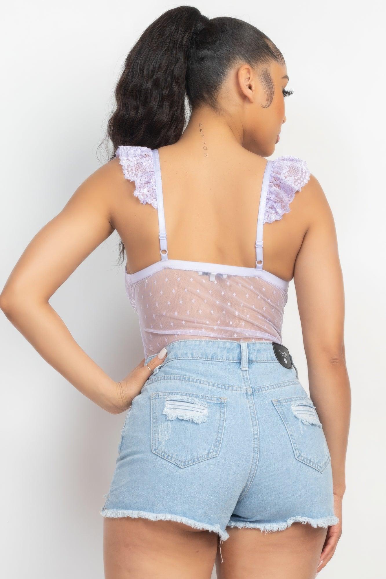 Sweetheart Cut-out Cami Ruffled Bodysuit - Clothes For Her Online Store