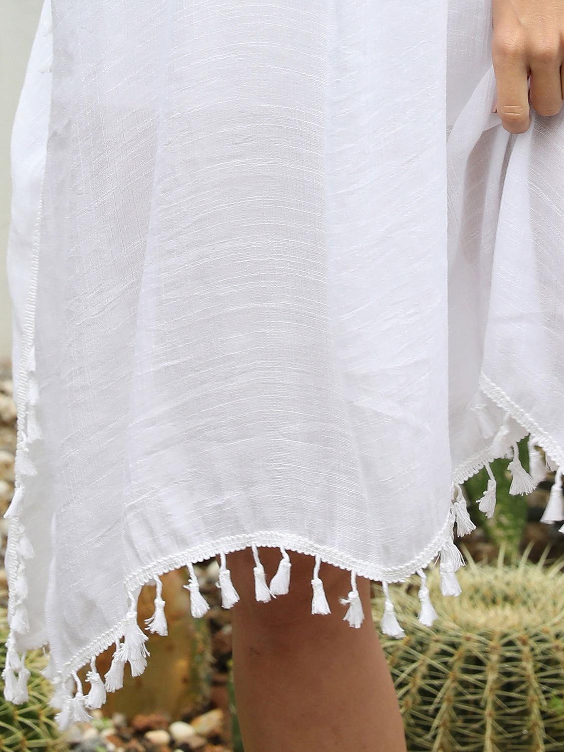 Tassel Cutout Half Sleeve Cover-Up - Clothes For Her Online Store