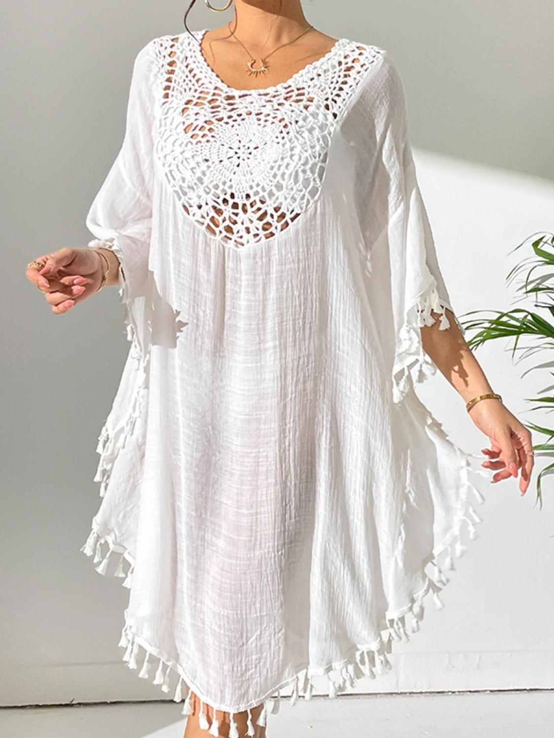 Tassel Cutout Scoop Neck Cover-Up Dress - Clothes For Her Online Store