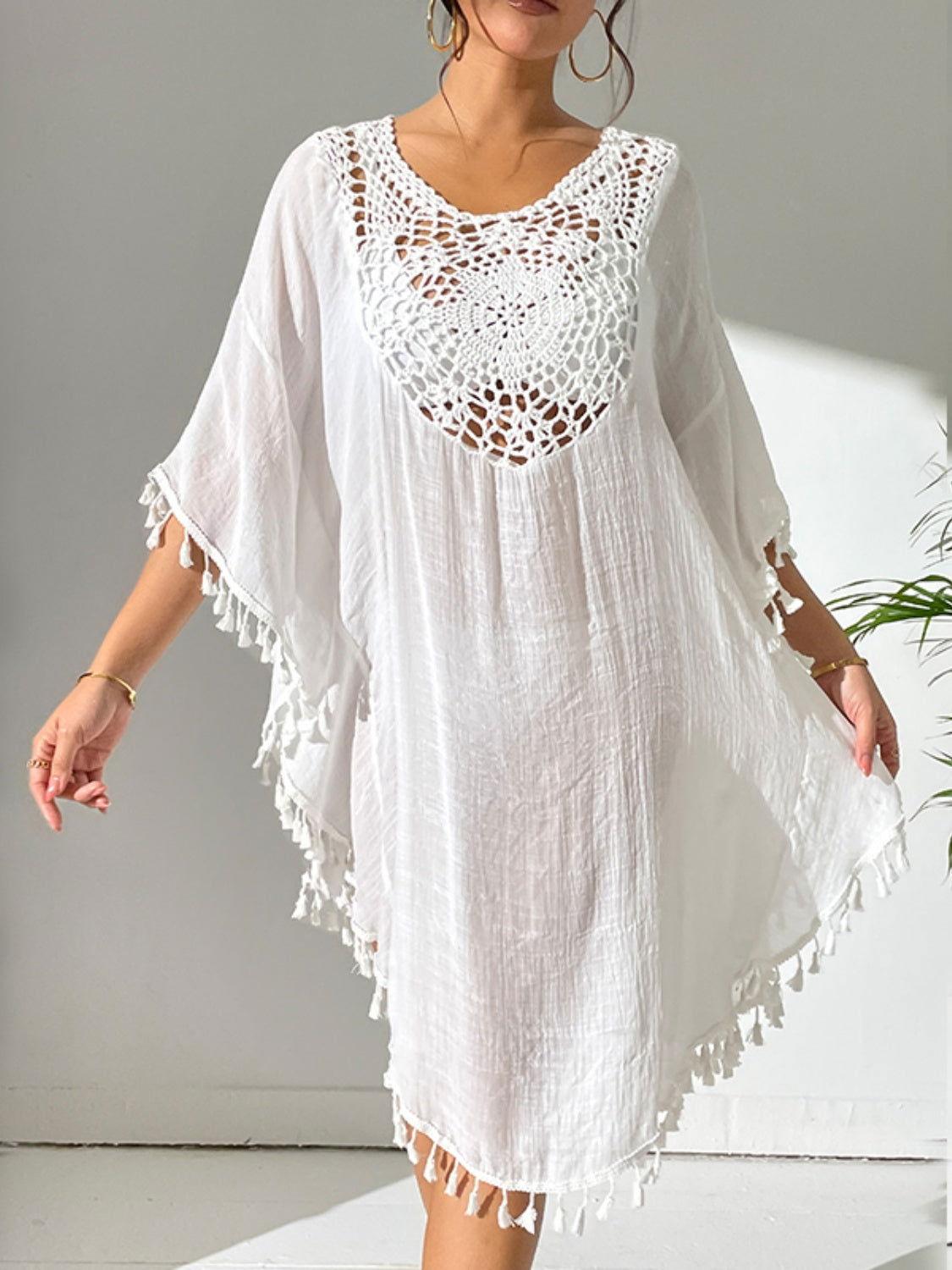 Tassel Cutout Scoop Neck Cover-Up Dress - Clothes For Her Online Store