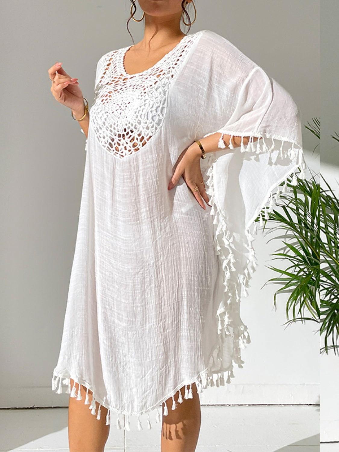 Tassel Cutout Scoop Neck Cover-Up Dress - Clothes For Her Online Store