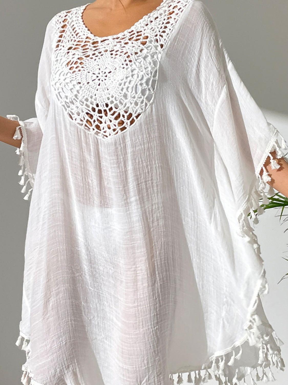 Tassel Cutout Scoop Neck Cover-Up Dress - Clothes For Her Online Store
