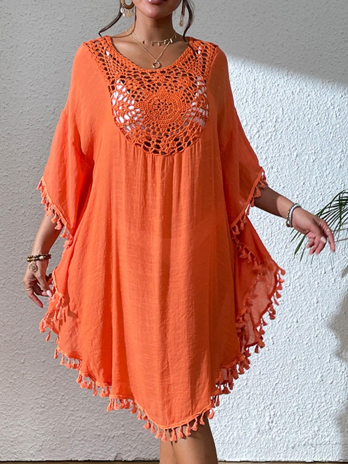 Tassel Cutout Scoop Neck Cover-Up Dress - Clothes For Her Online Store