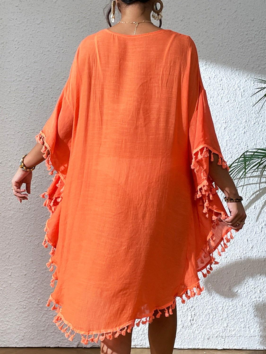 Tassel Cutout Scoop Neck Cover-Up Dress - Clothes For Her Online Store