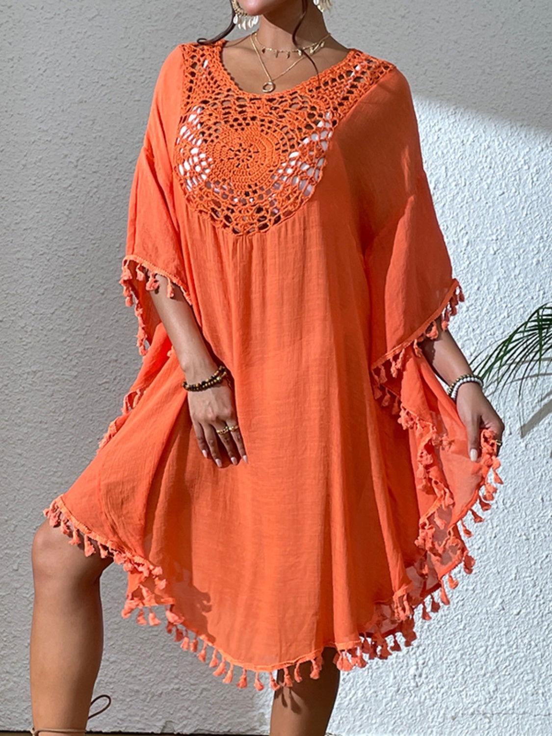 Tassel Cutout Scoop Neck Cover-Up Dress - Clothes For Her Online Store
