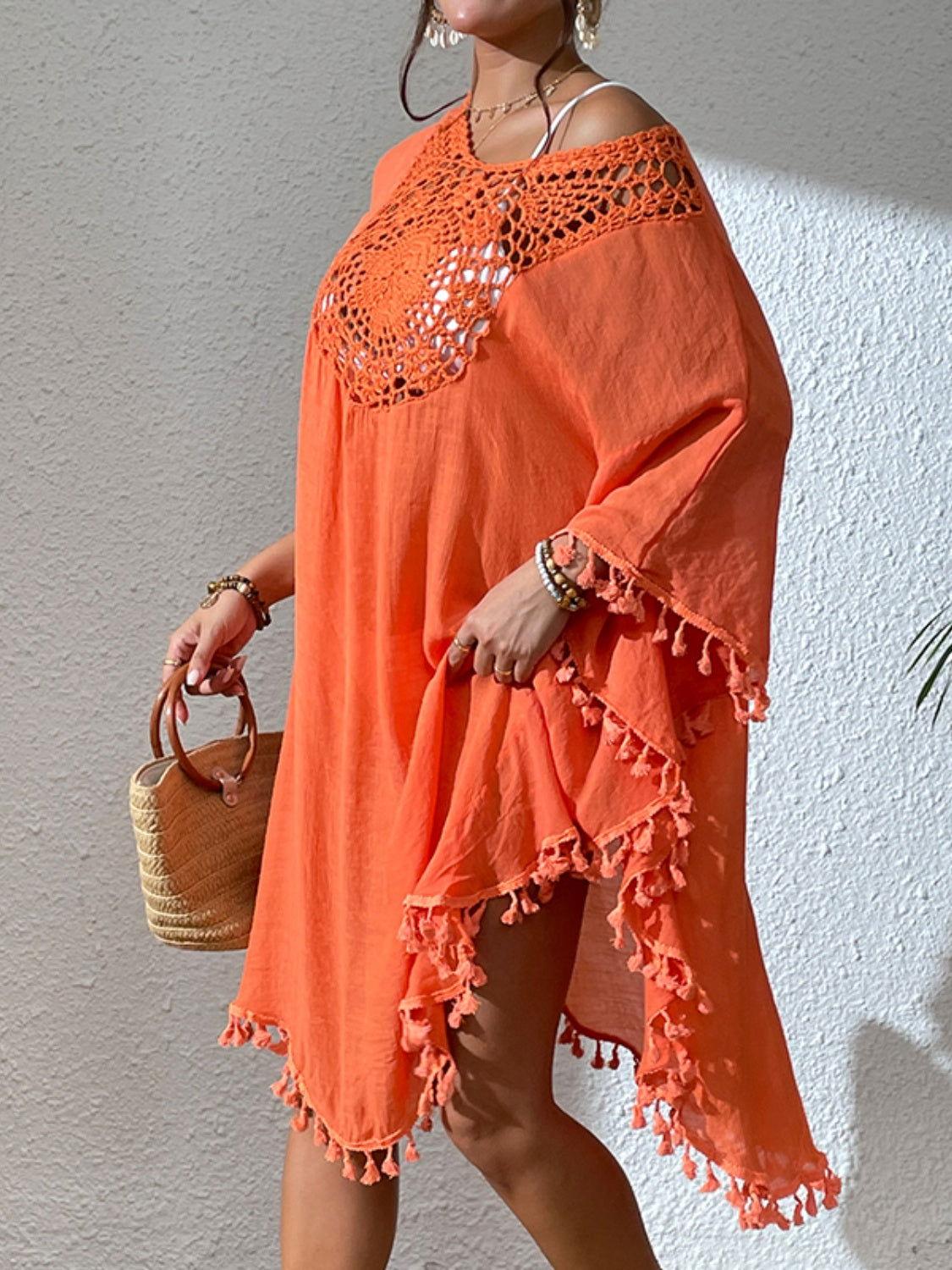 Tassel Cutout Scoop Neck Cover-Up Dress - Clothes For Her Online Store