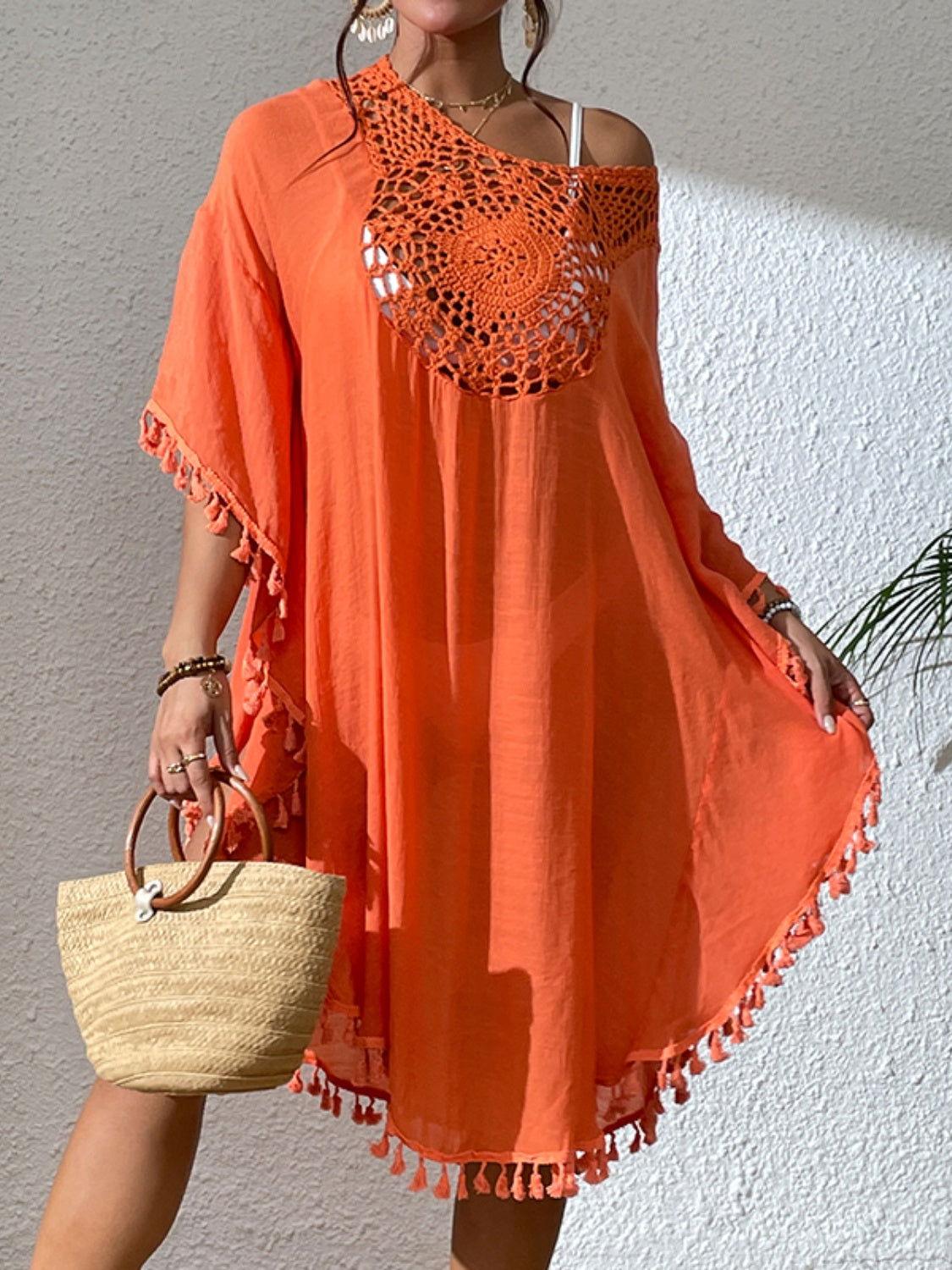 Tassel Cutout Scoop Neck Cover-Up Dress - Clothes For Her Online Store