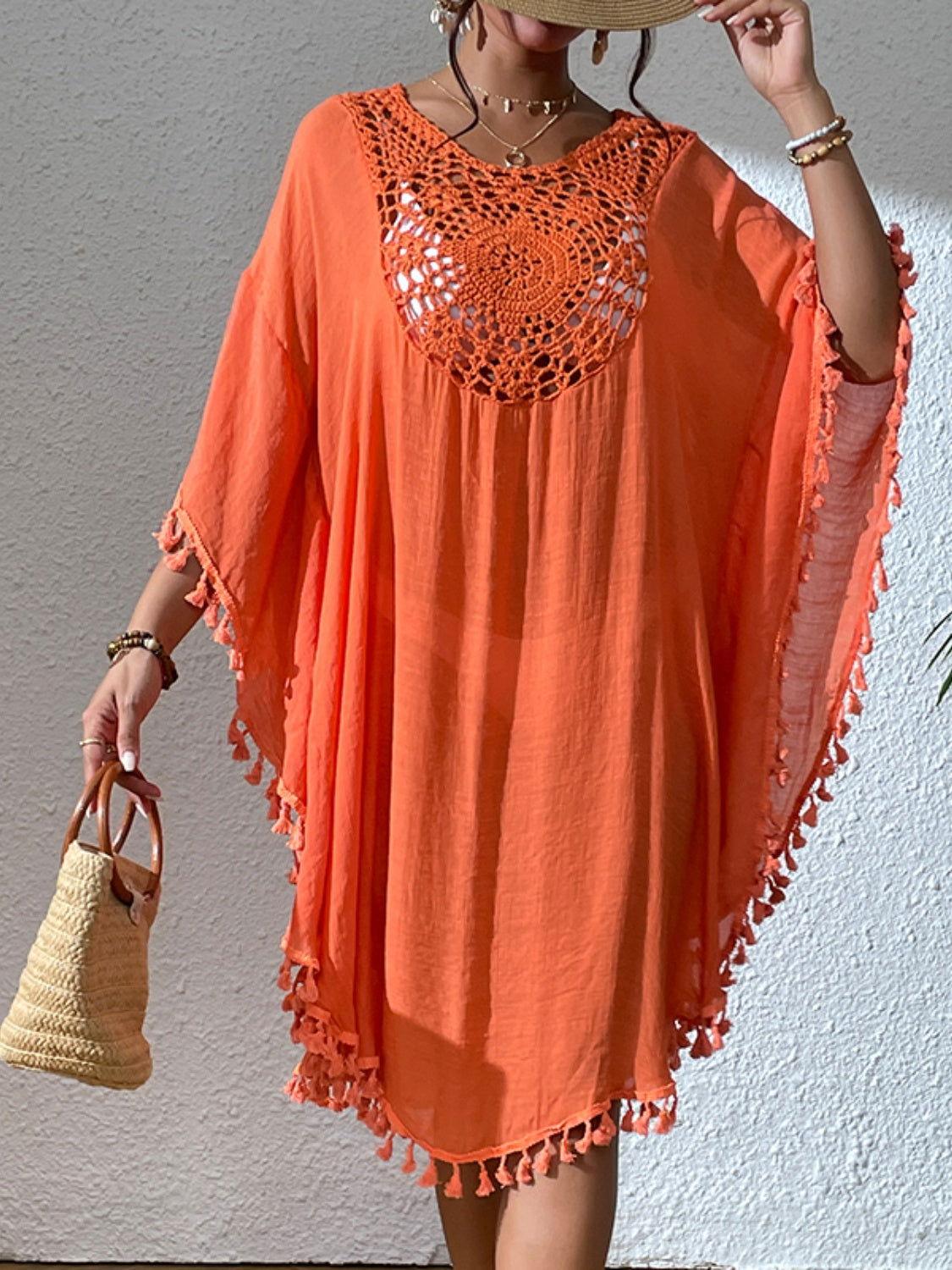 Tassel Cutout Scoop Neck Cover-Up Dress - Clothes For Her Online Store