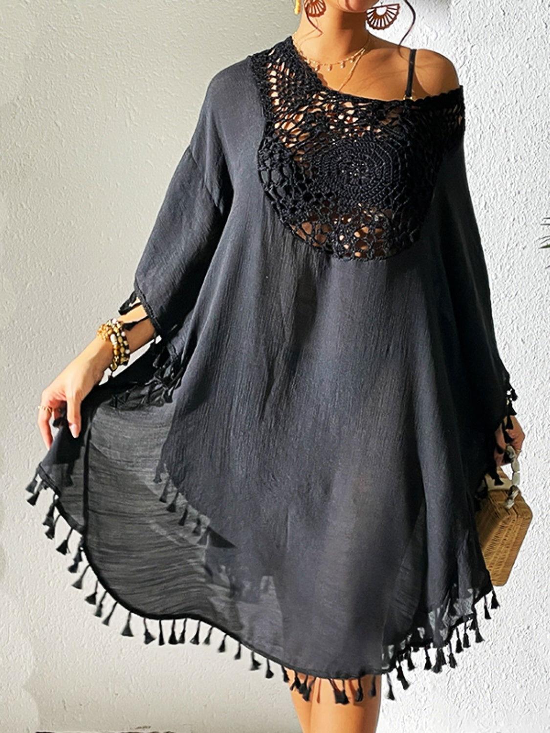 Tassel Cutout Scoop Neck Cover-Up Dress - Clothes For Her Online Store
