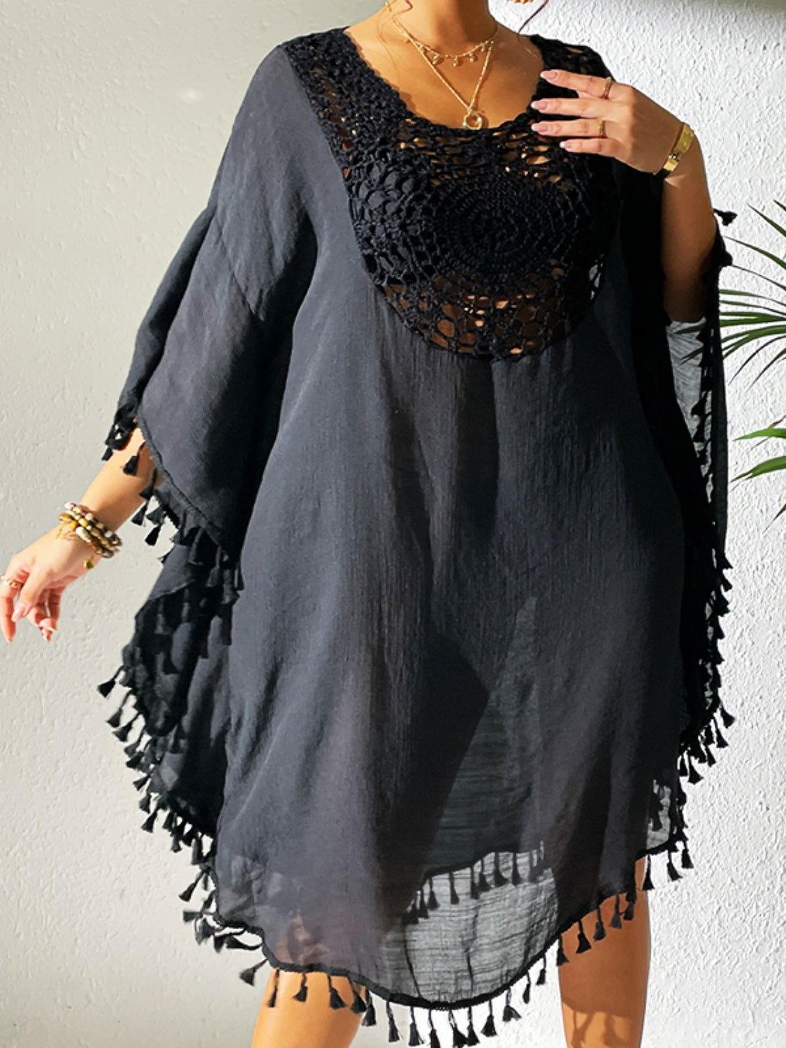 Tassel Cutout Scoop Neck Cover-Up Dress - Clothes For Her Online Store