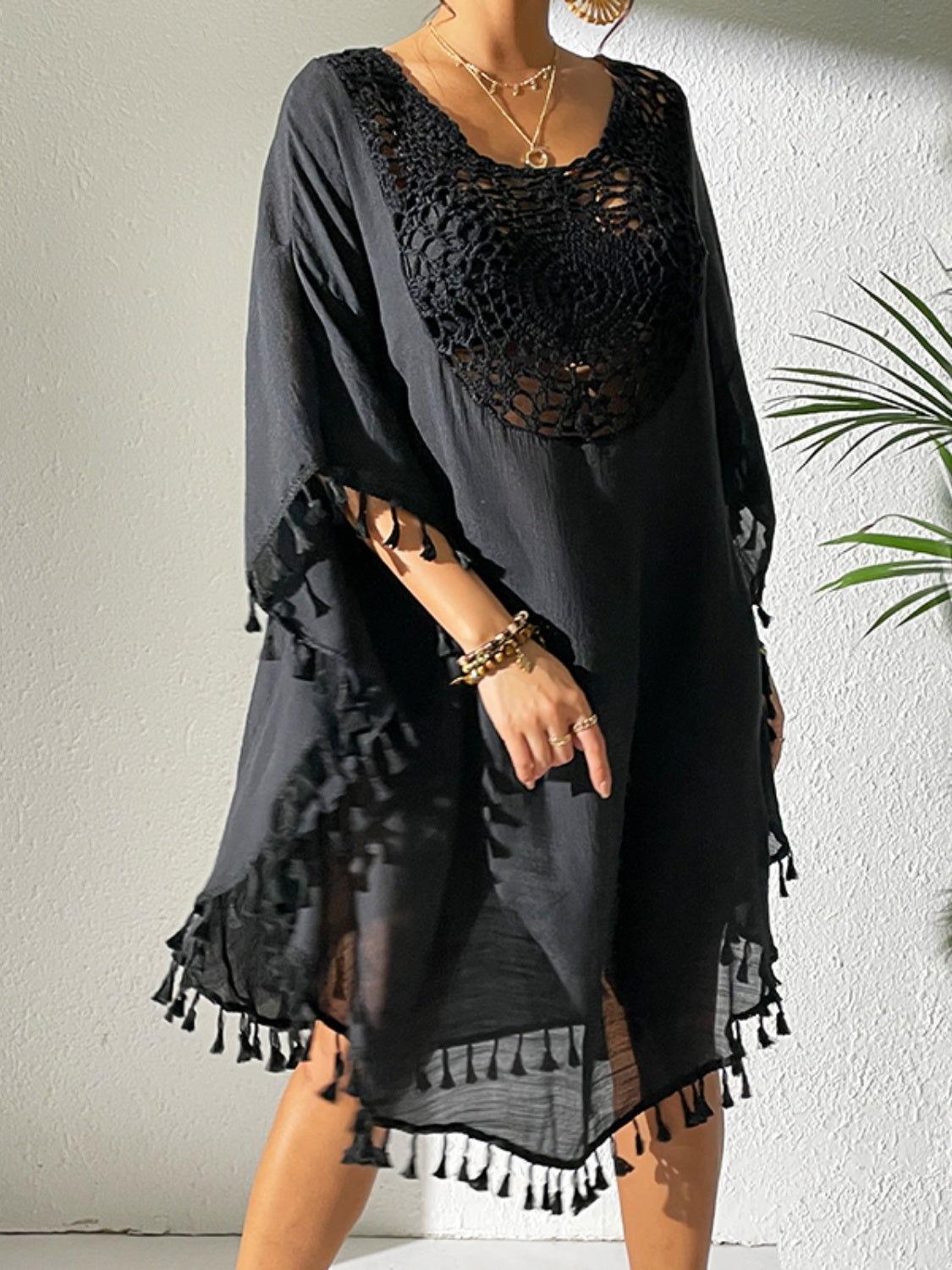 Tassel Cutout Scoop Neck Cover-Up Dress - Clothes For Her Online Store