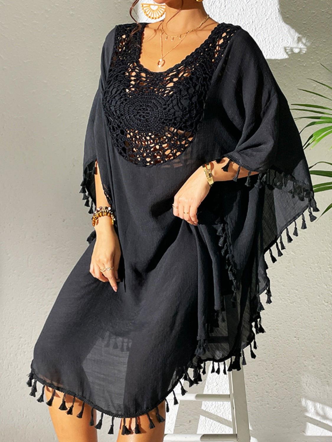 Tassel Cutout Scoop Neck Cover-Up Dress - Clothes For Her Online Store