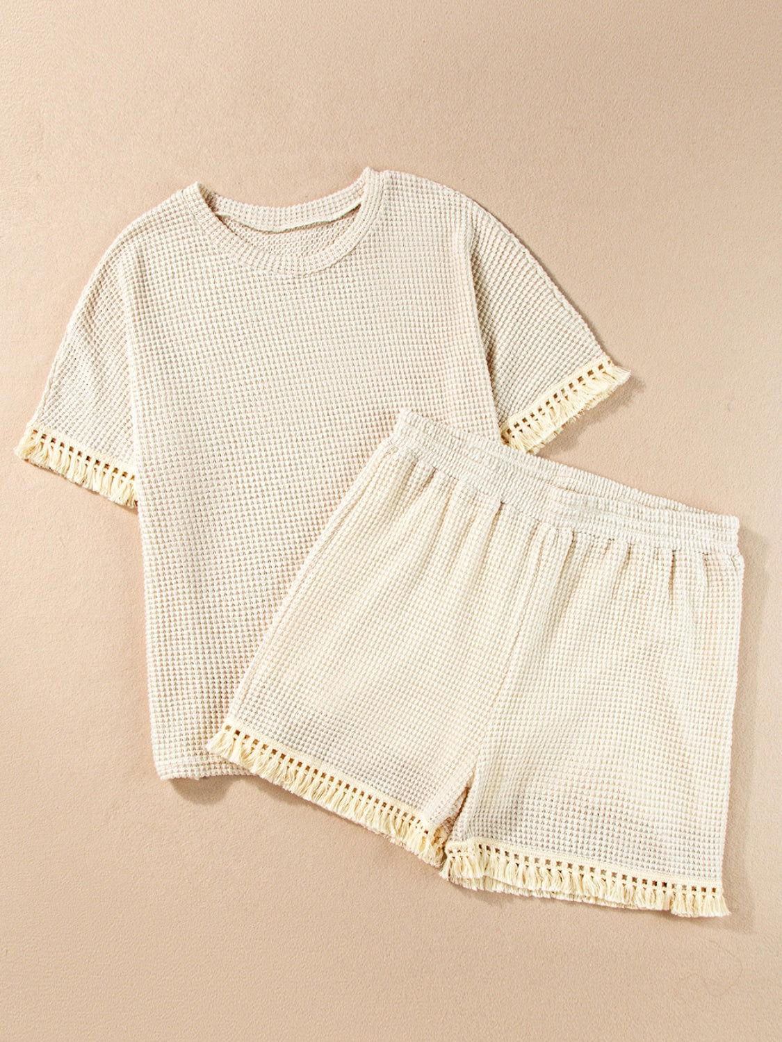 Tassel Round Neck Top and Shorts Set - Clothes For Her Online Store