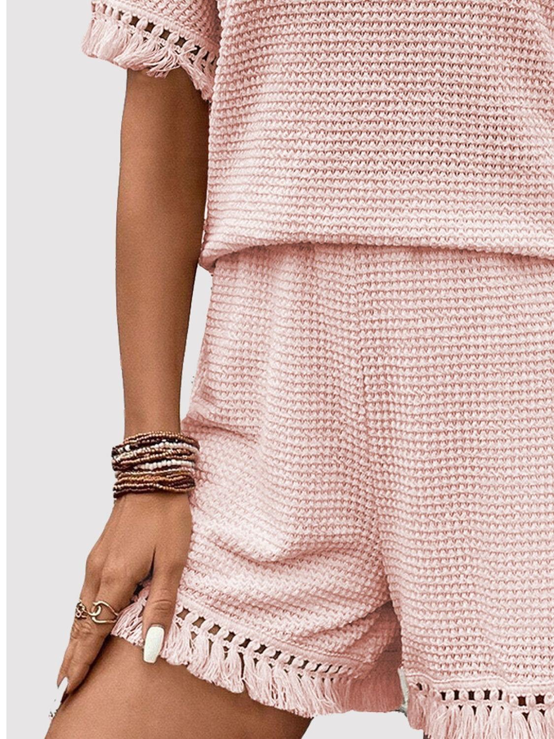 Tassel Round Neck Top and Shorts Set - Clothes For Her Online Store