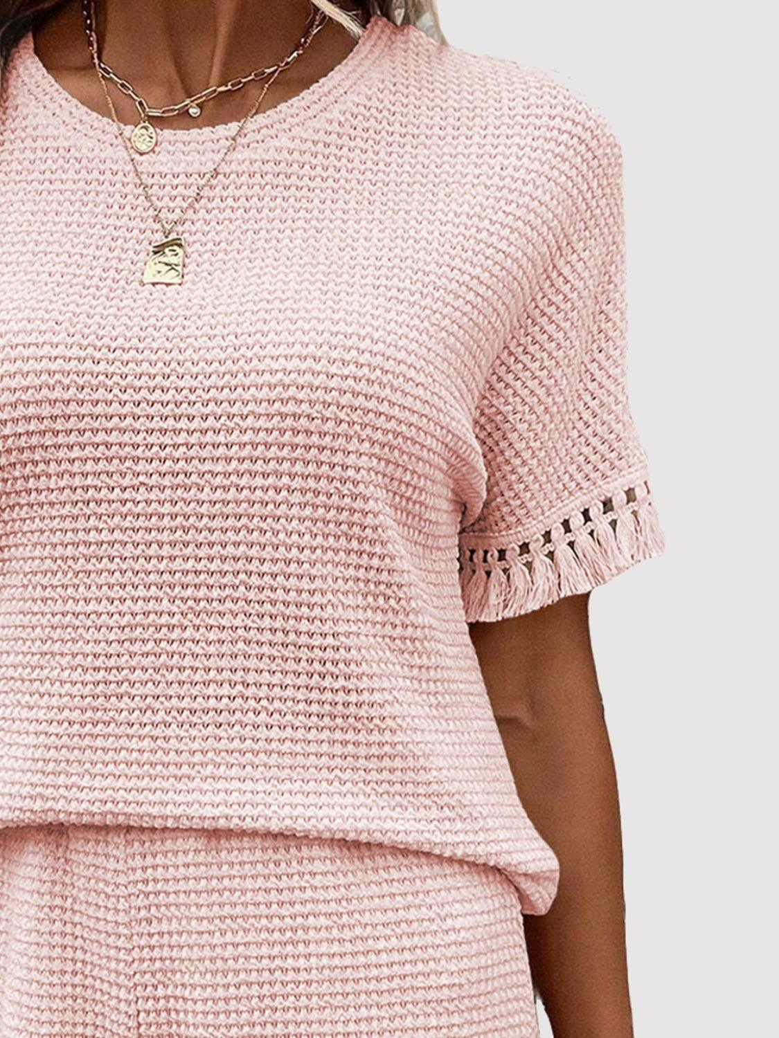 Tassel Round Neck Top and Shorts Set - Clothes For Her Online Store