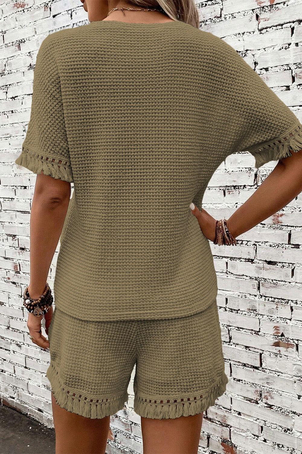 Tassel Round Neck Top and Shorts Set - Clothes For Her Online Store