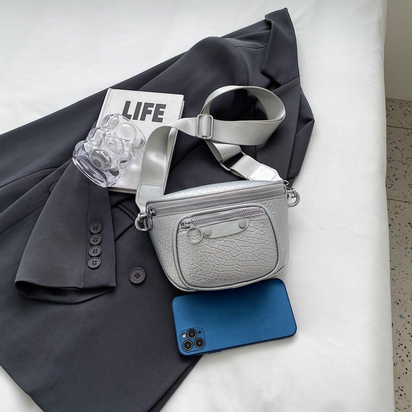 Texture PU Leather Crossbody Bag - Clothes For Her Online Store