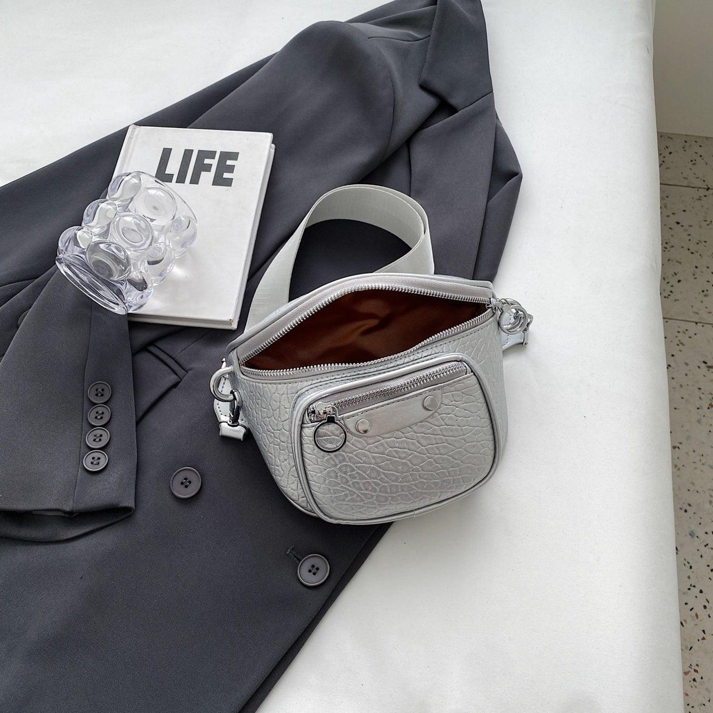 Texture PU Leather Crossbody Bag - Clothes For Her Online Store