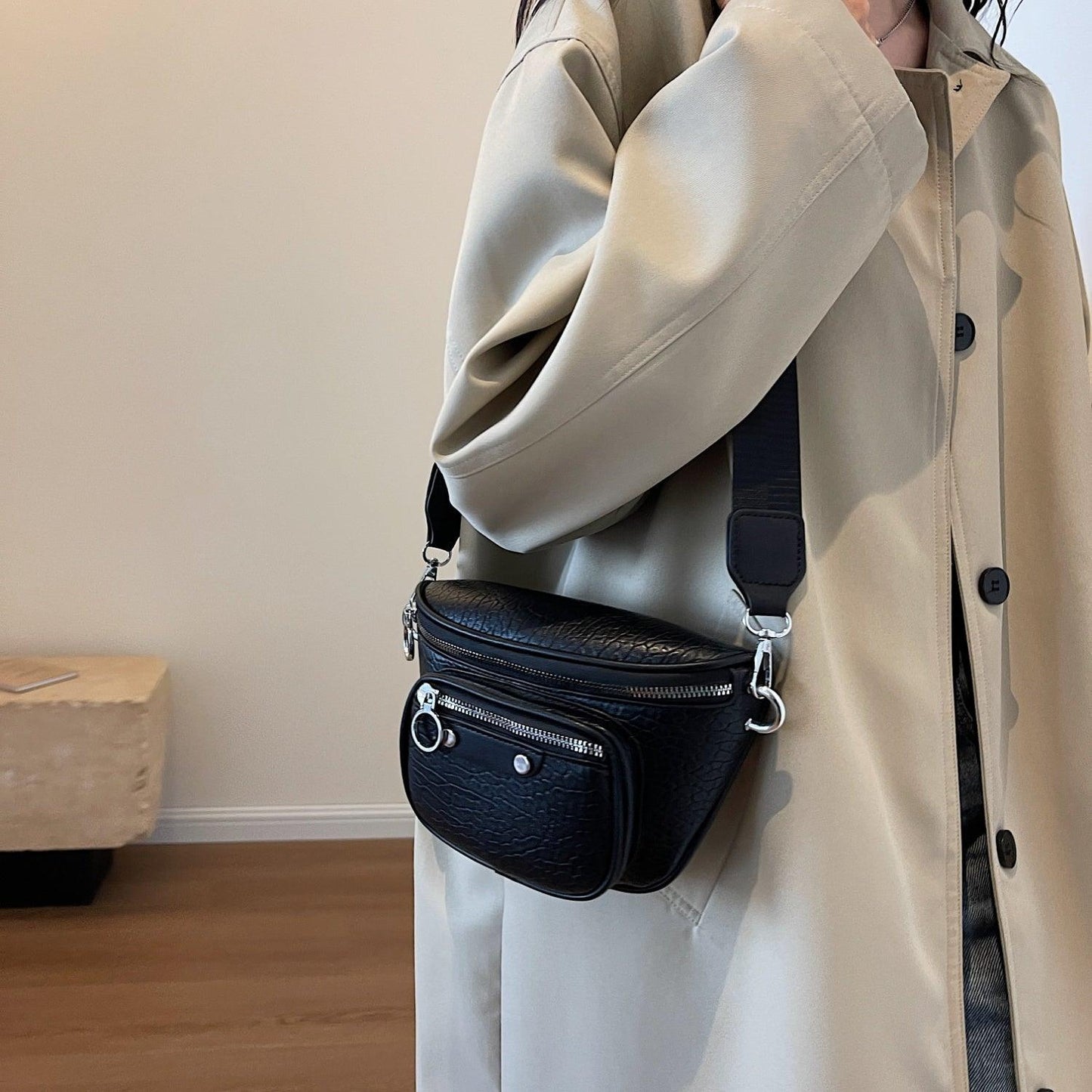Texture PU Leather Crossbody Bag - Clothes For Her Online Store