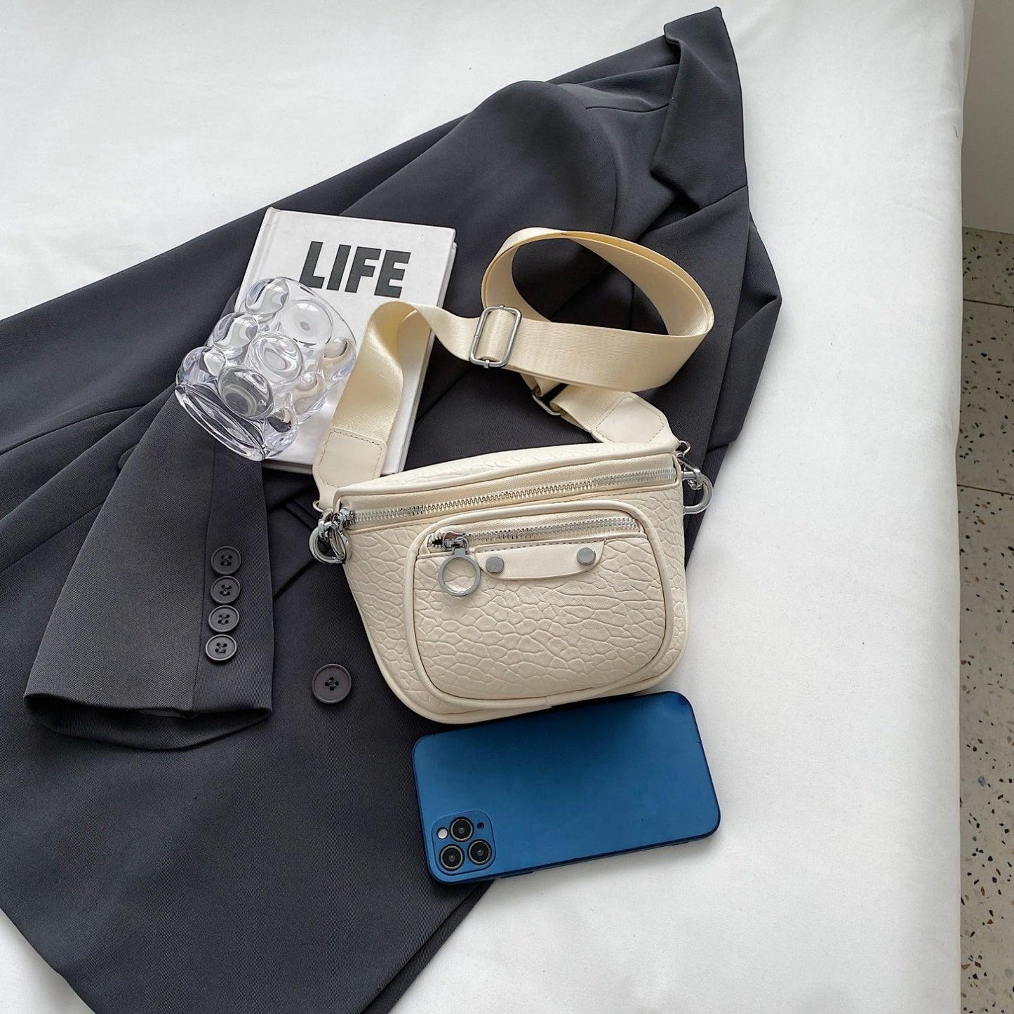Texture PU Leather Crossbody Bag - Clothes For Her Online Store