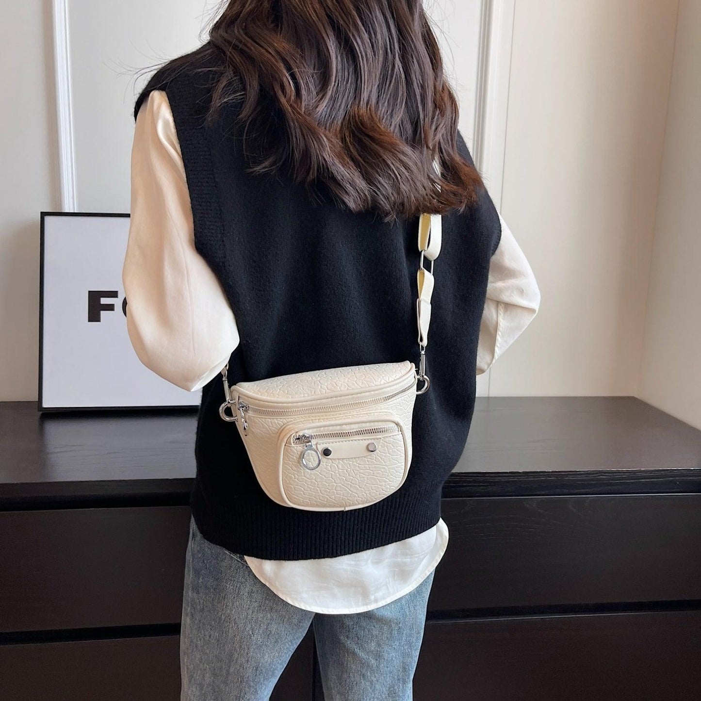 Texture PU Leather Crossbody Bag - Clothes For Her Online Store