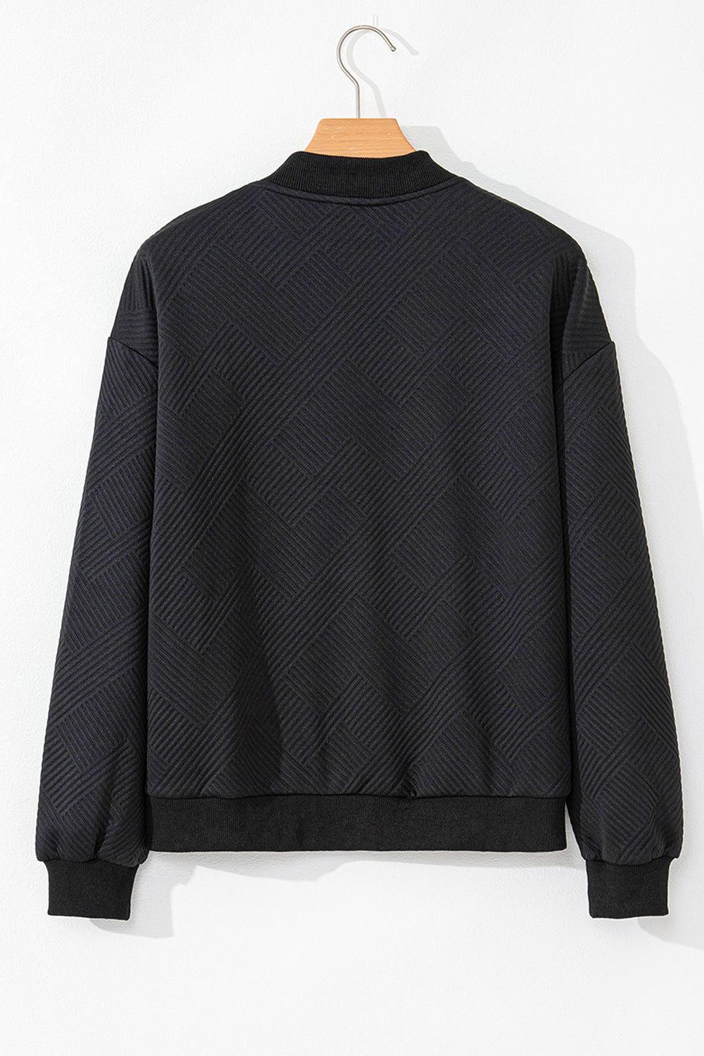 Texture Zip Up Baseball Collar Long Sleeve Jacket - Clothes For Her Online Store