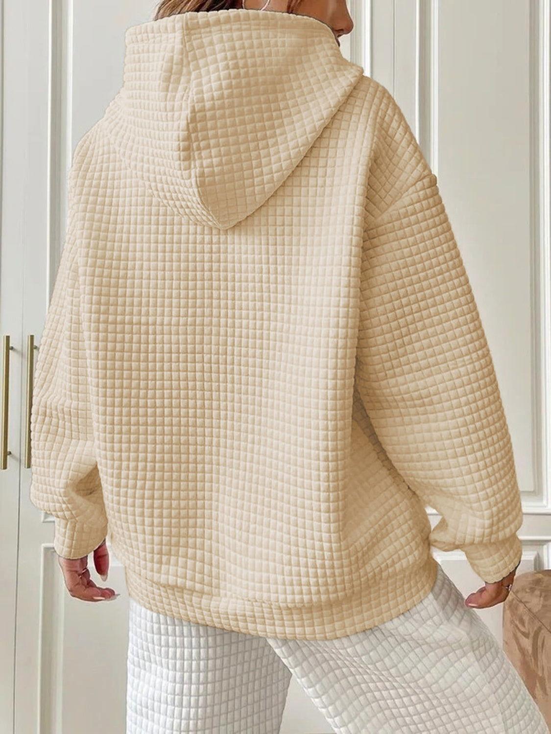 Textured Drawstring Drop Shoulder Hoodie - Clothes For Her Online Store