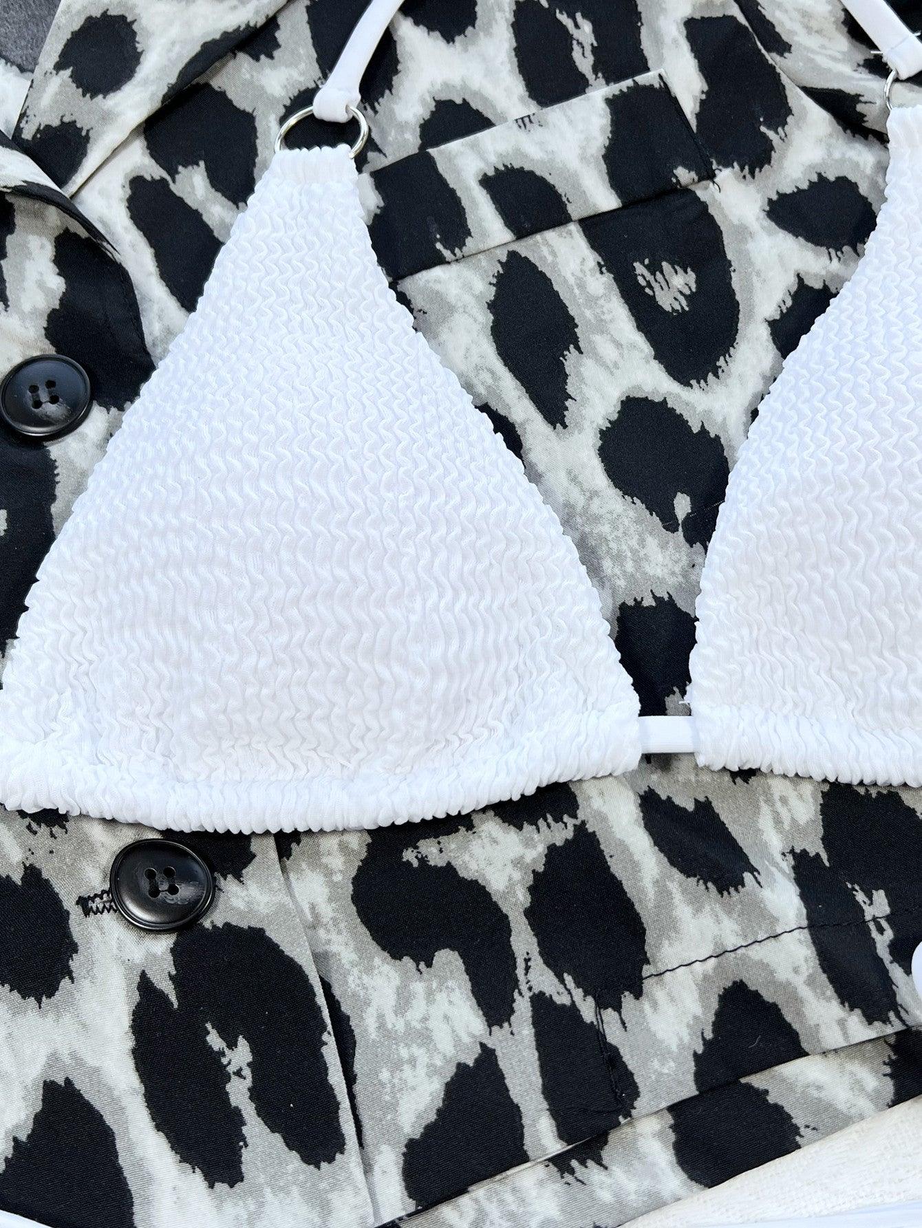 Textured Halter Neck Tie Side Bikini Set - Clothes For Her Online Store