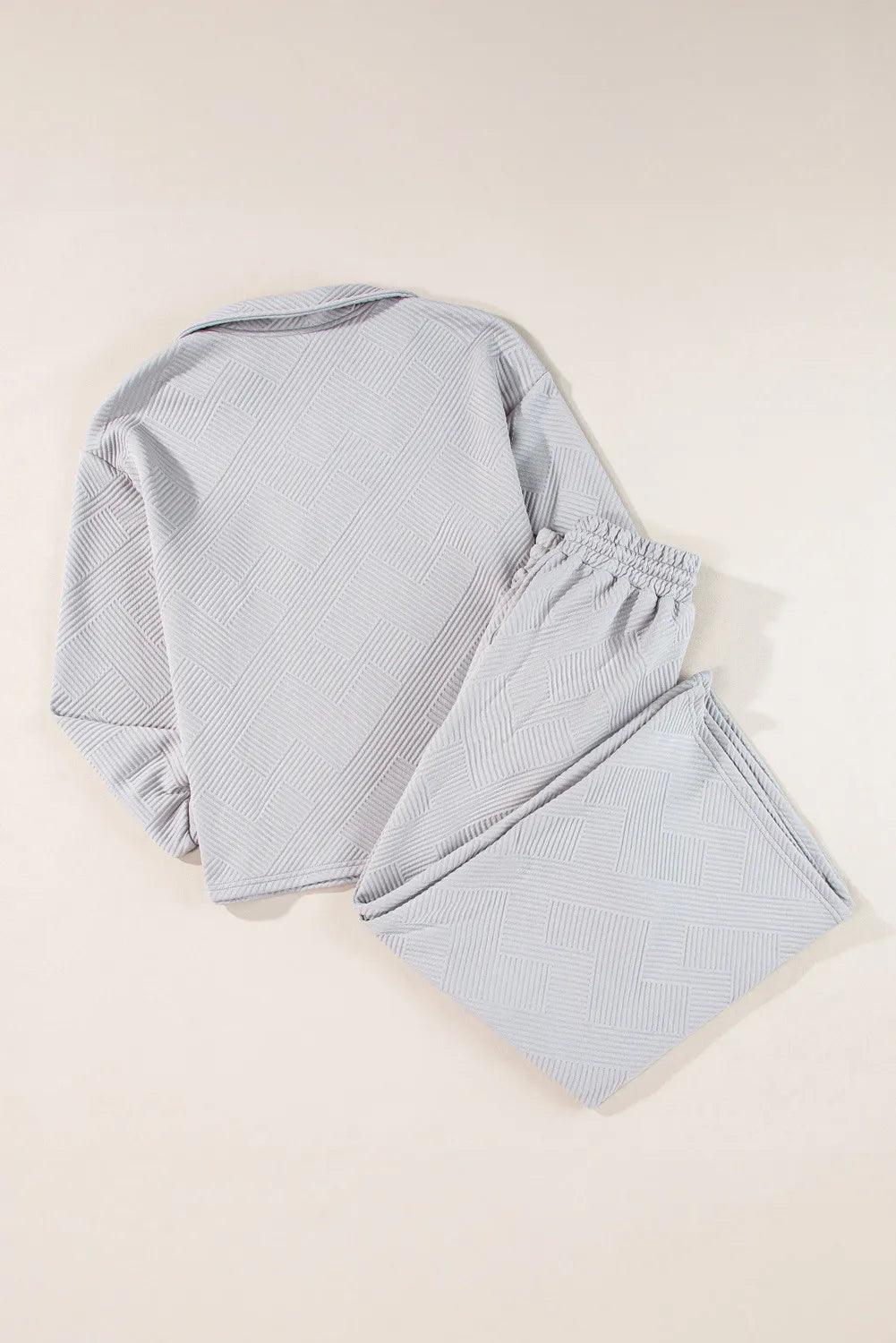 Textured Long Sleeve Top and Drawstring Pants Set - Clothes For Her Online Store