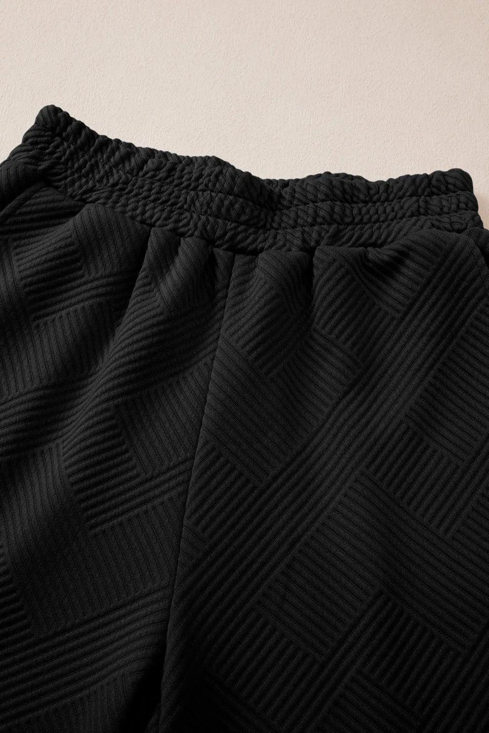 Textured Long Sleeve Top and Drawstring Pants Set - Clothes For Her Online Store