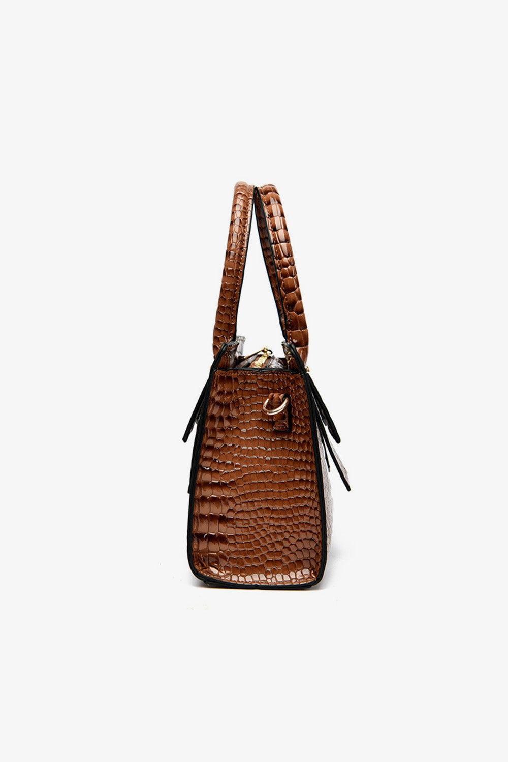 Textured PU Leather Handbag - Clothes For Her Online Store