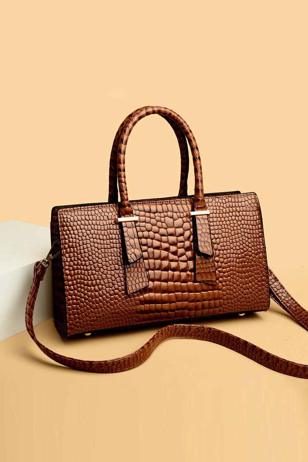Textured PU Leather Handbag - Clothes For Her Online Store