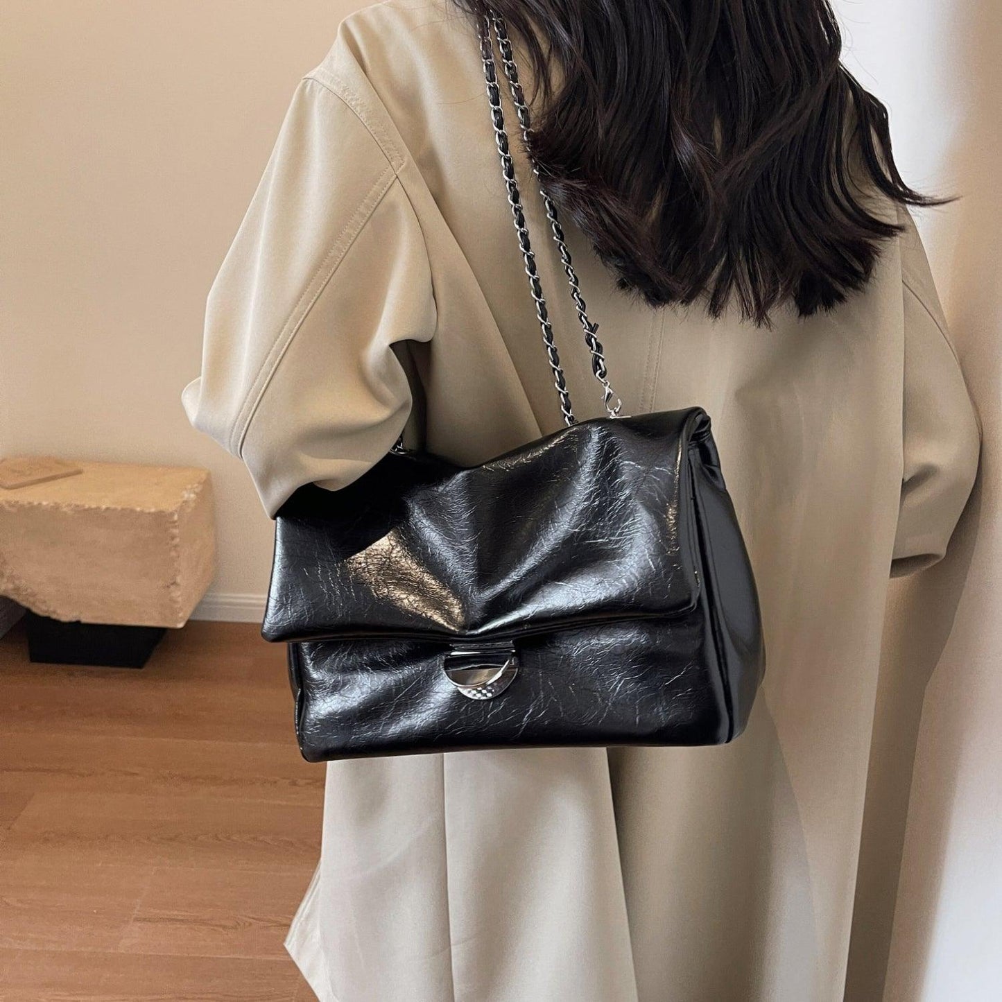 Textured PU Leather Shoulder Bag - Clothes For Her Online Store