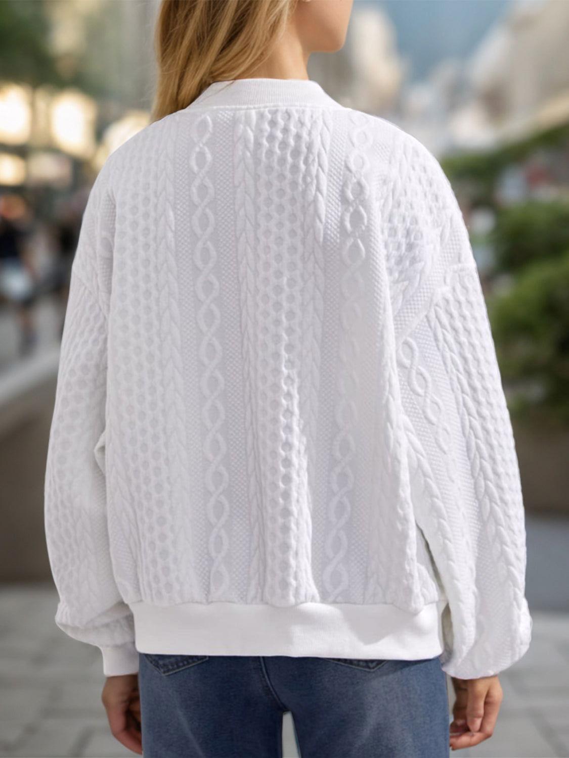 Textured Zip Up Dropped Shoulder Jacket - Clothes For Her Online Store