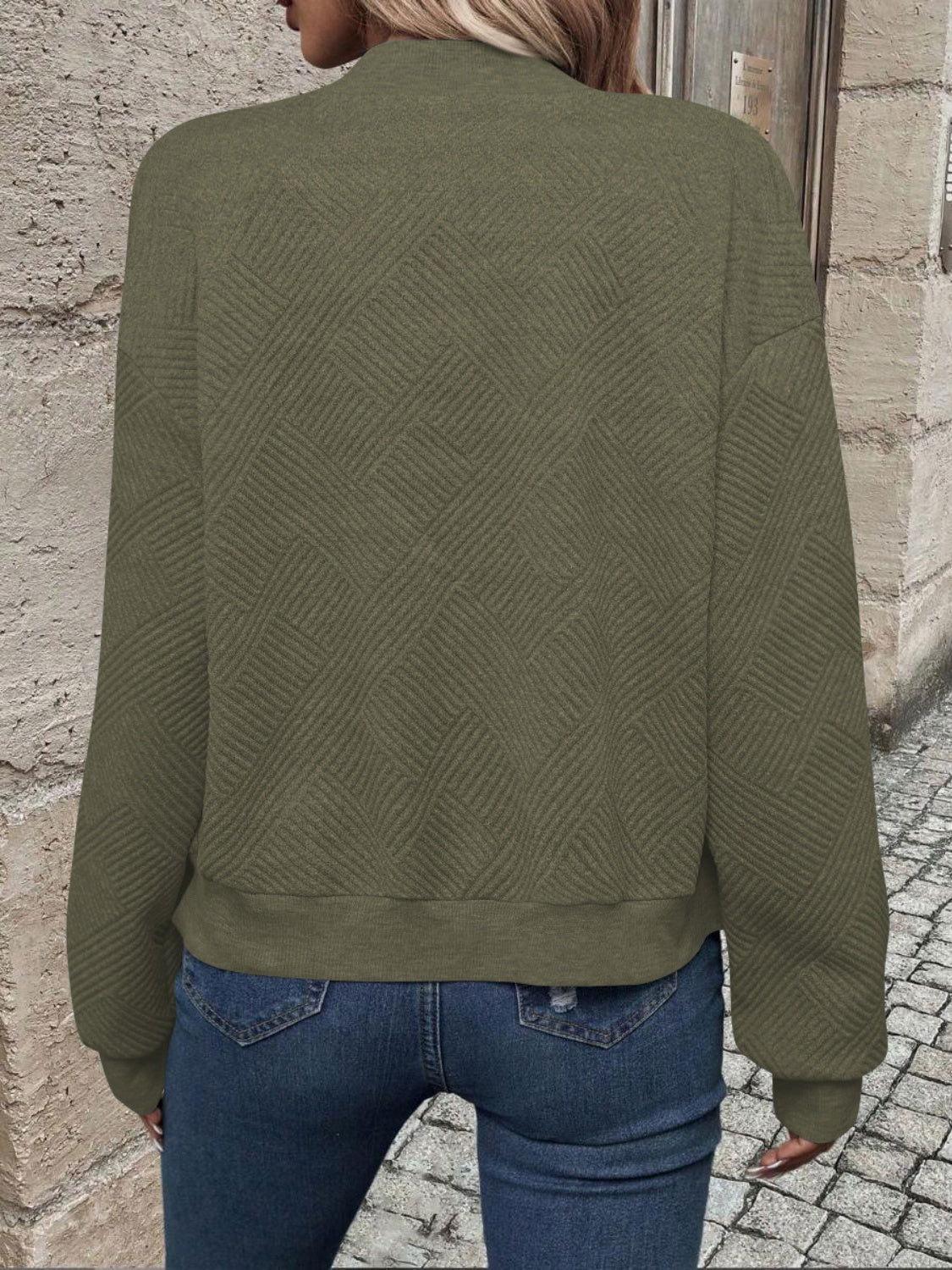 Textured Zip Up Long Sleeve Jacket - Clothes For Her Online Store