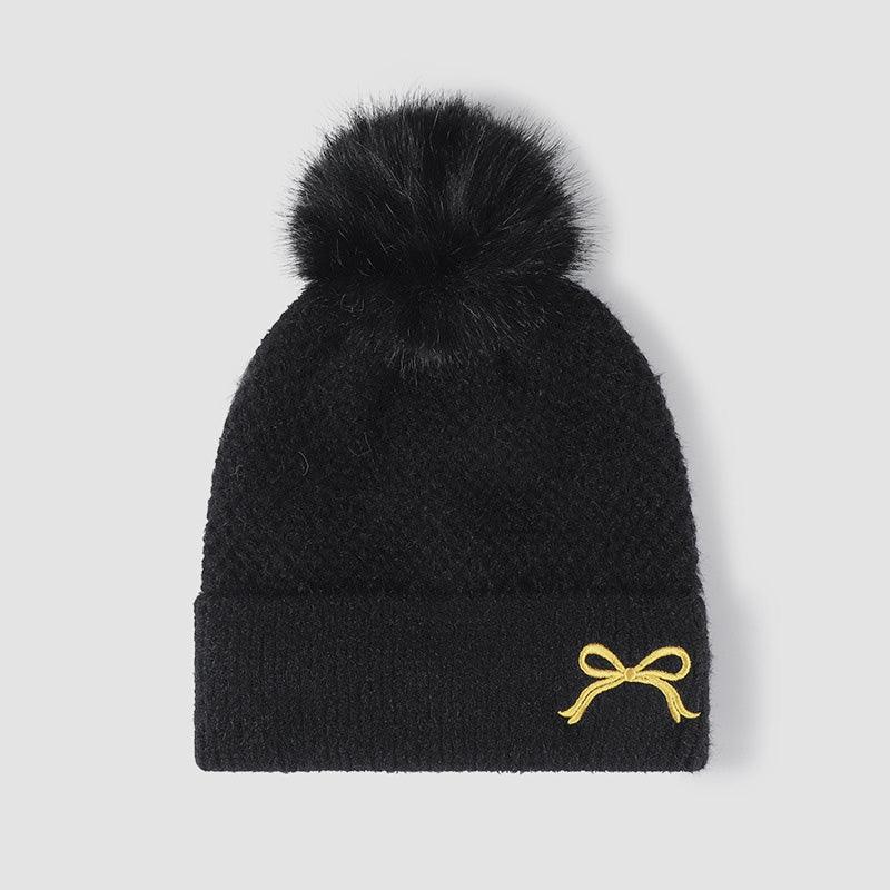 Thermal Bow Knit Hat with Pompom - Clothes For Her Online Store