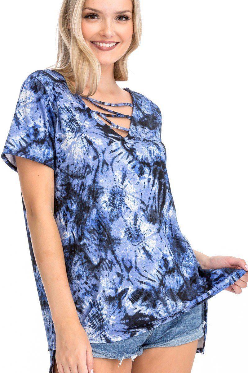 Tie Dye Print Short Sleeve Top - Clothes For Her Online Store