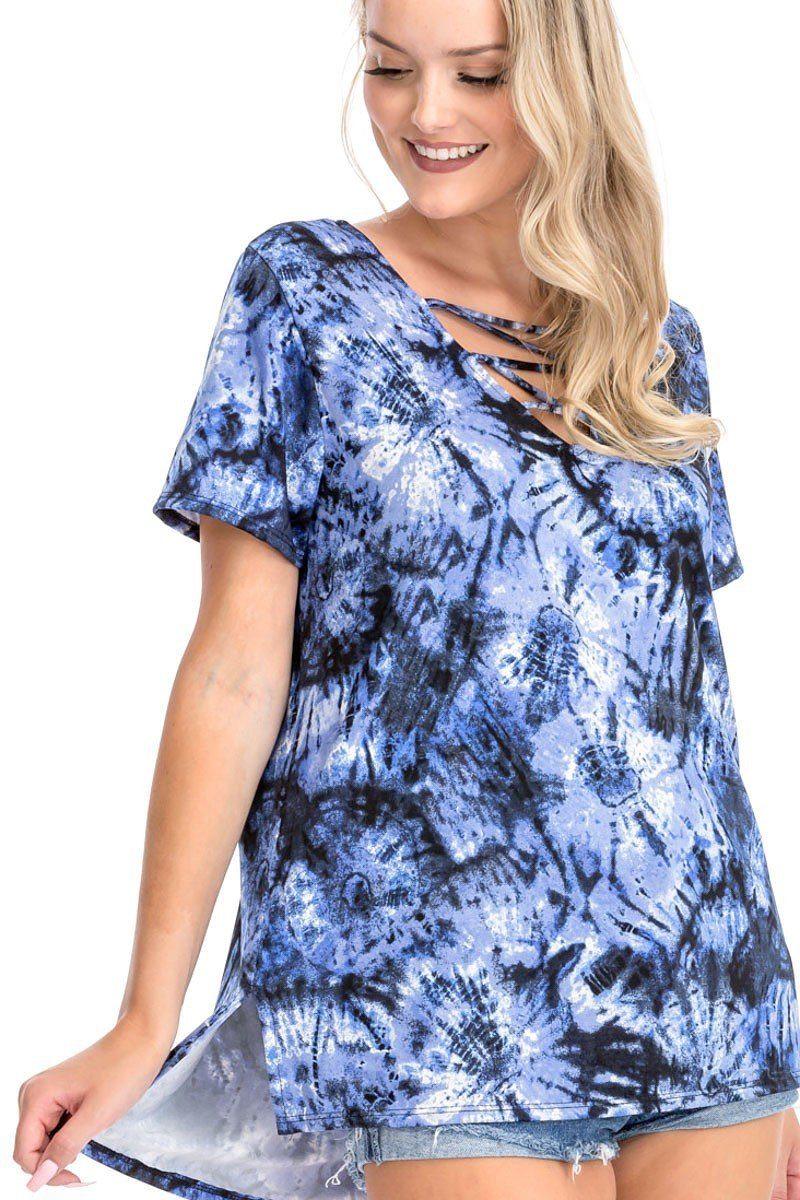 Tie Dye Print Short Sleeve Top - Clothes For Her Online Store
