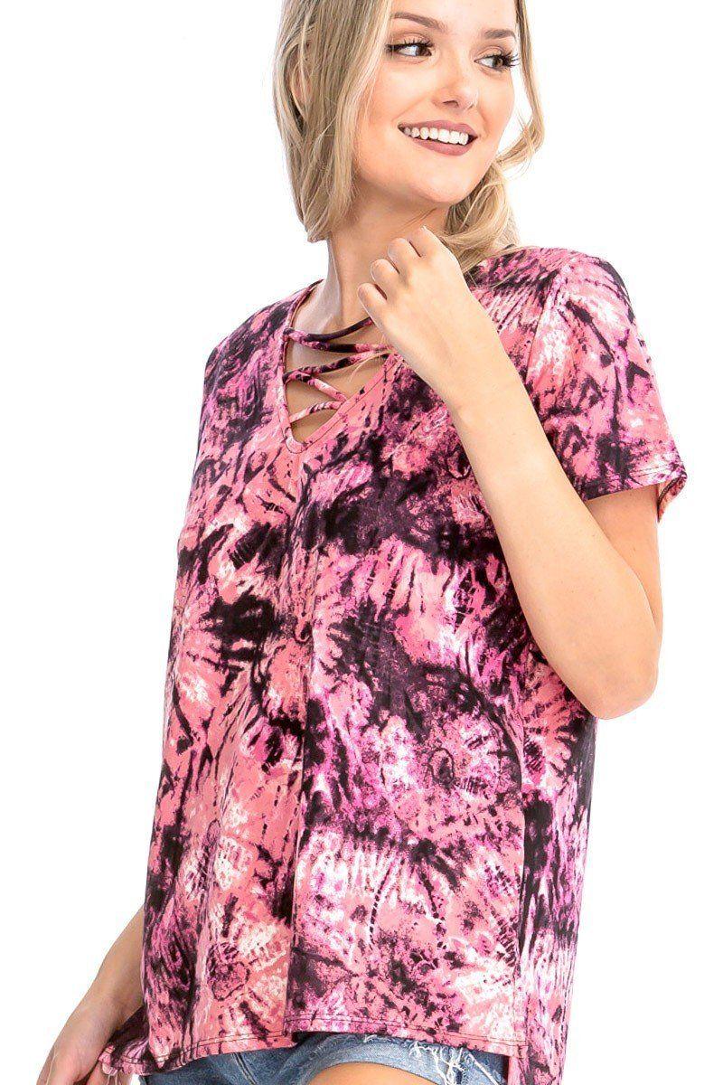 Tie Dye Print Short Sleeve Top - Clothes For Her Online Store