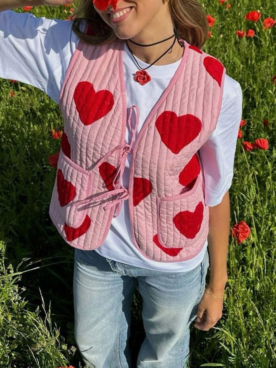 Tied Heart Vest with Pockets - Clothes For Her Online Store