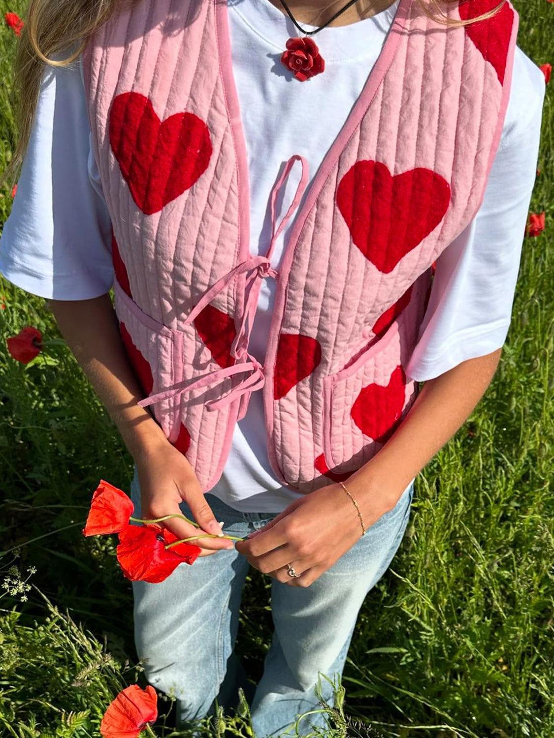 Tied Heart Vest with Pockets - Clothes For Her Online Store