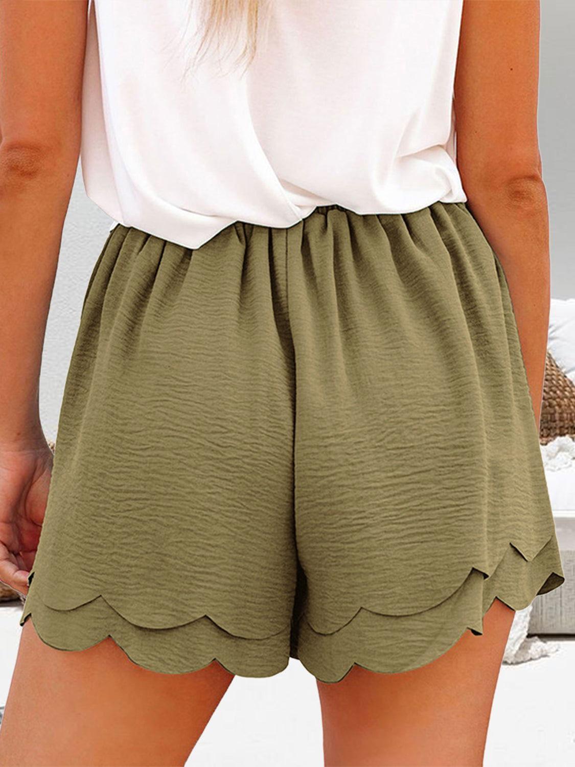 Tied Layered Scalloped Hem Shorts - Clothes For Her Online Store