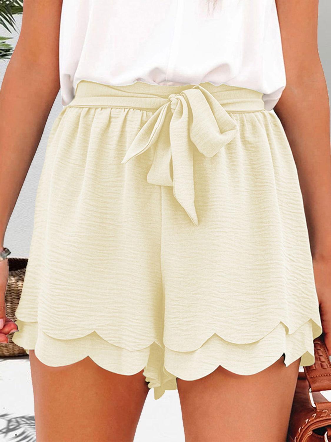Tied Layered Scalloped Hem Shorts - Clothes For Her Online Store