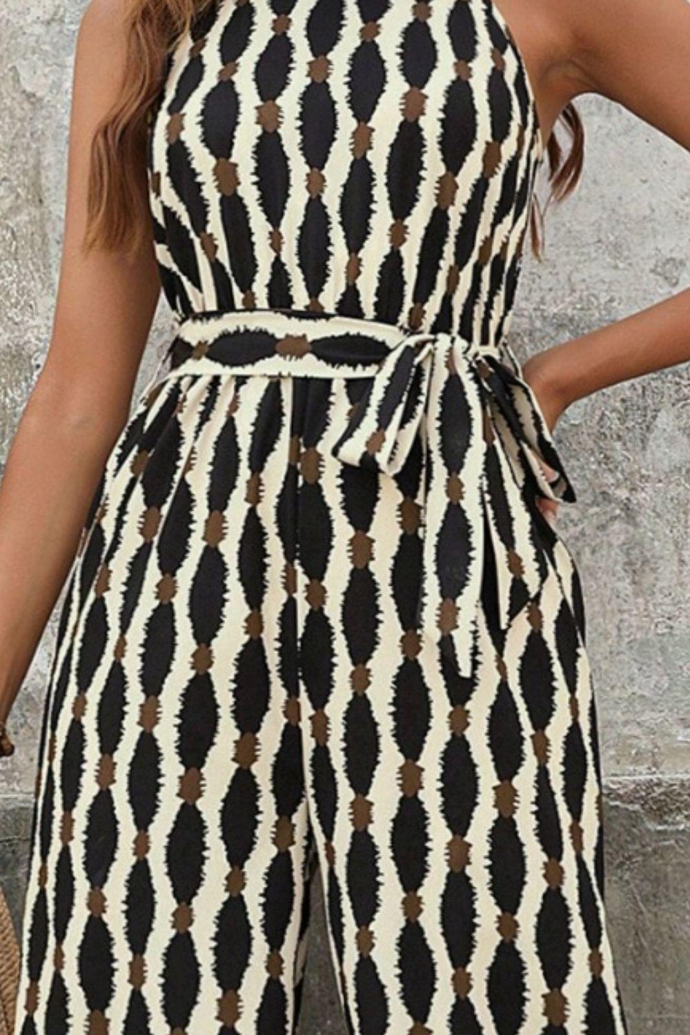 Tied Printed Grecian Neck Jumpsuit - Clothes For Her Online Store