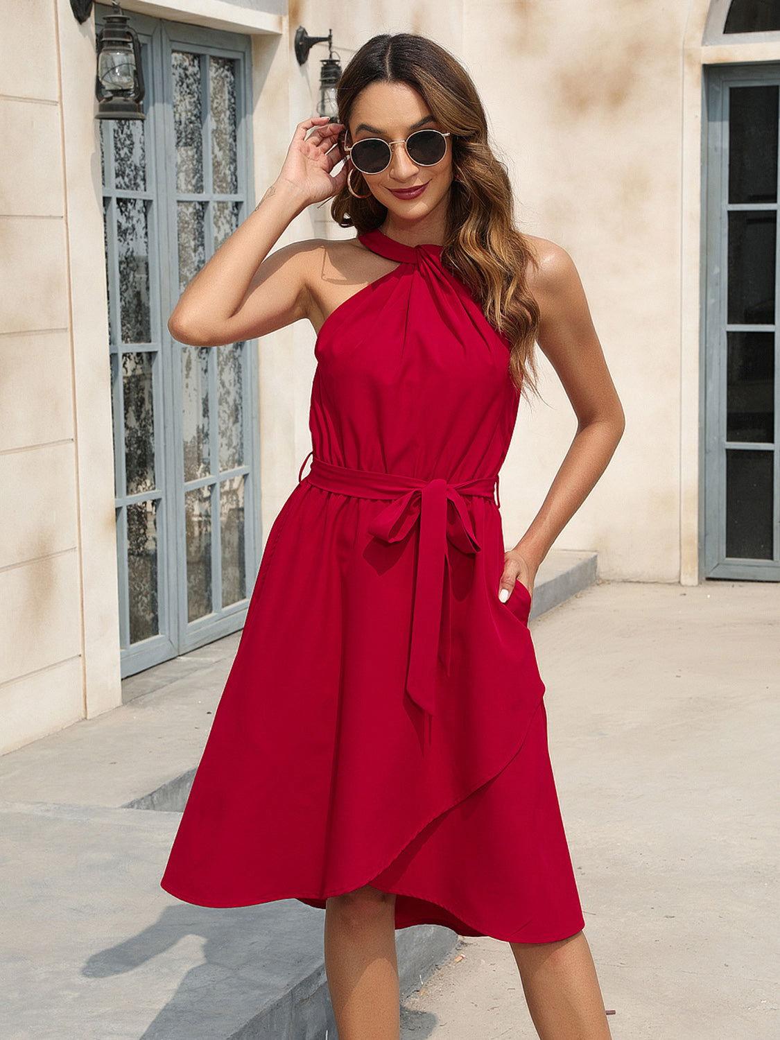 Tied Round Neck Sleeveless Dress - Clothes For Her Online Store