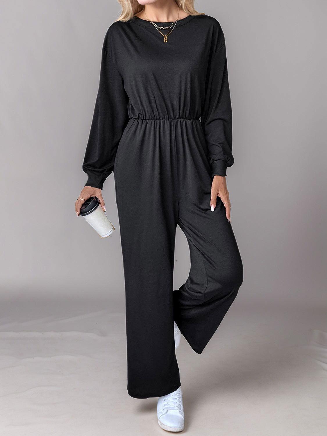 Tied Round Neck Wide Leg Jumpsuit - Clothes For Her Online Store