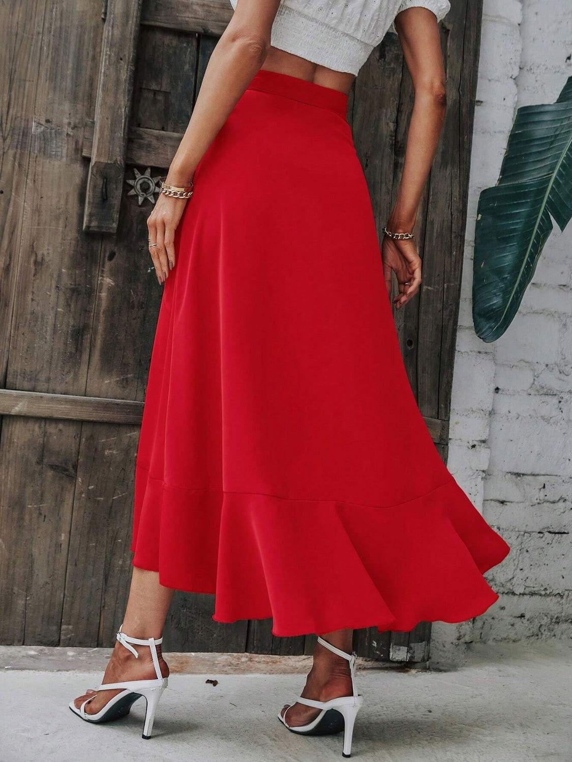 Tied Ruffled Midi Skirt - Clothes For Her Online Store