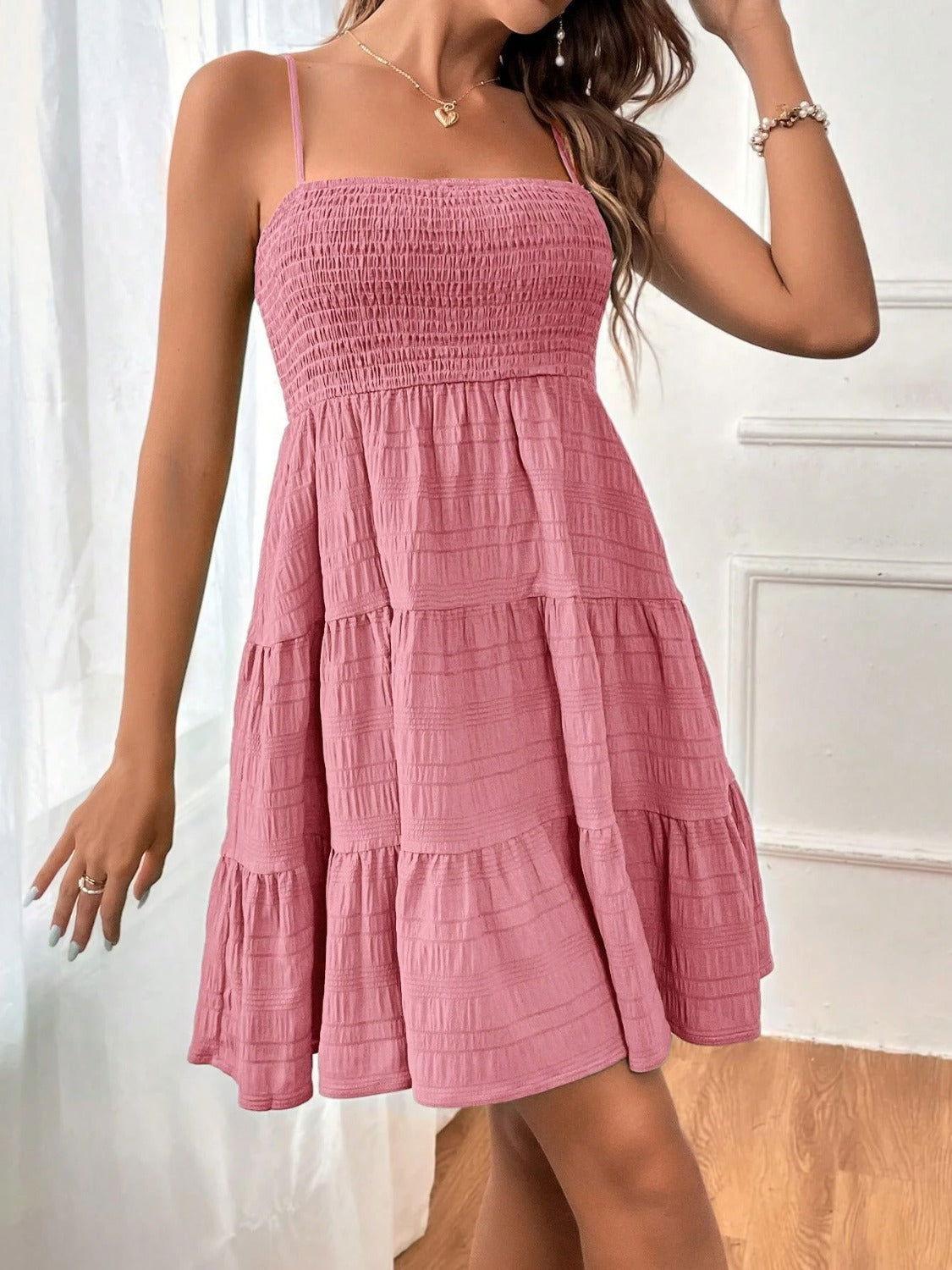Tiered Smocked Square Neck Cami Dress - Clothes For Her Online Store