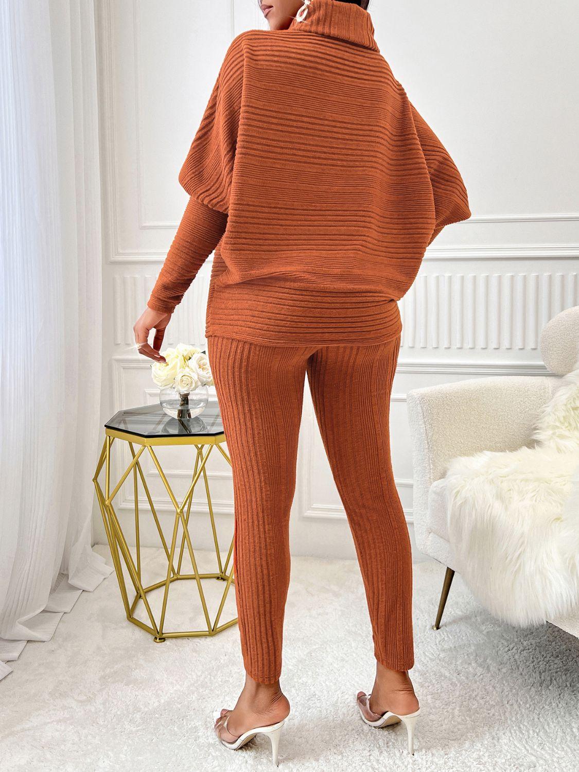 Turtleneck Batwing Sleeve Top and Pants Set - Clothes For Her Online Store