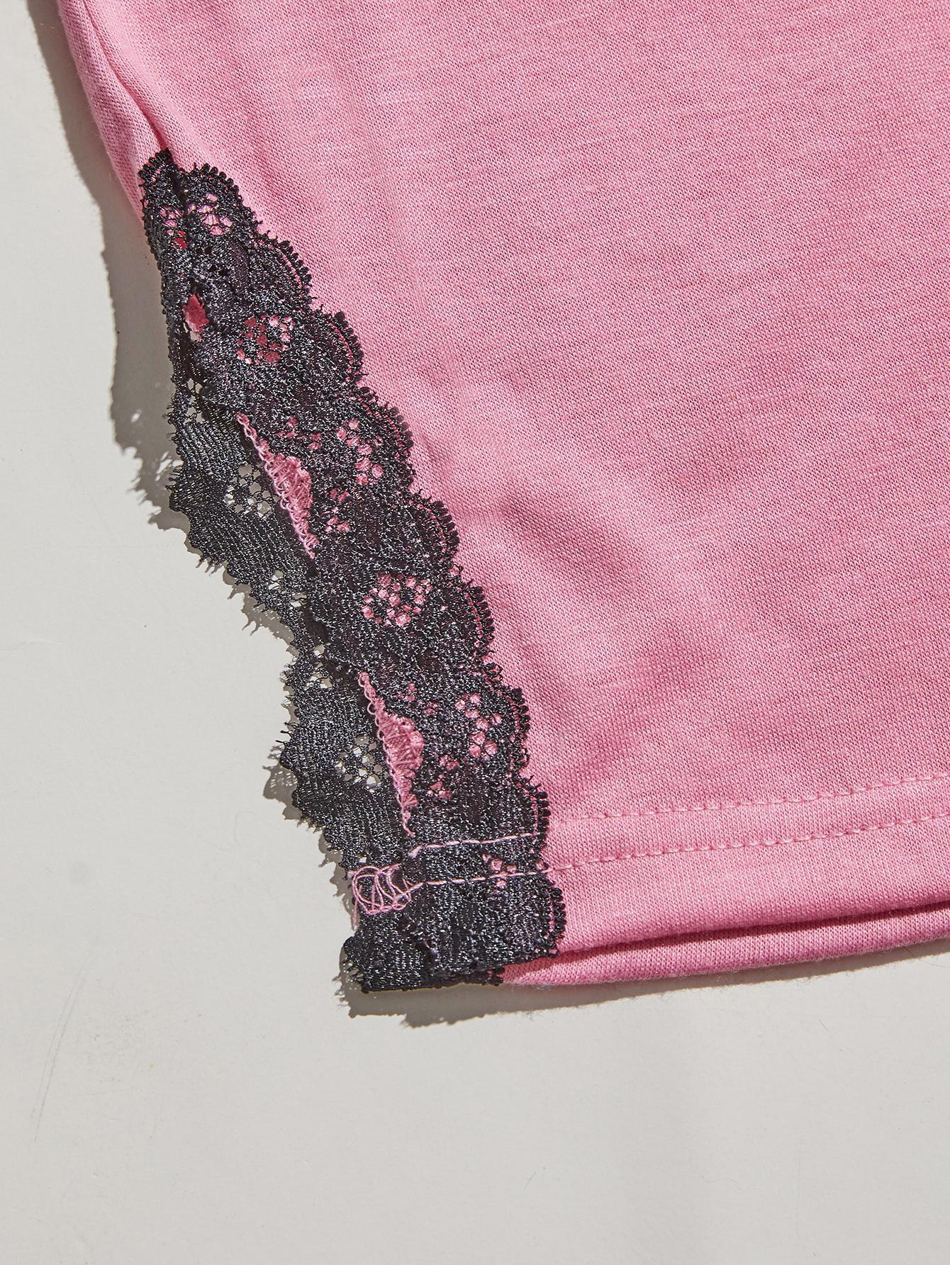 V-Neck Lace Trim Slit Cami and Pants Pajama Set - Clothes For Her Online Store